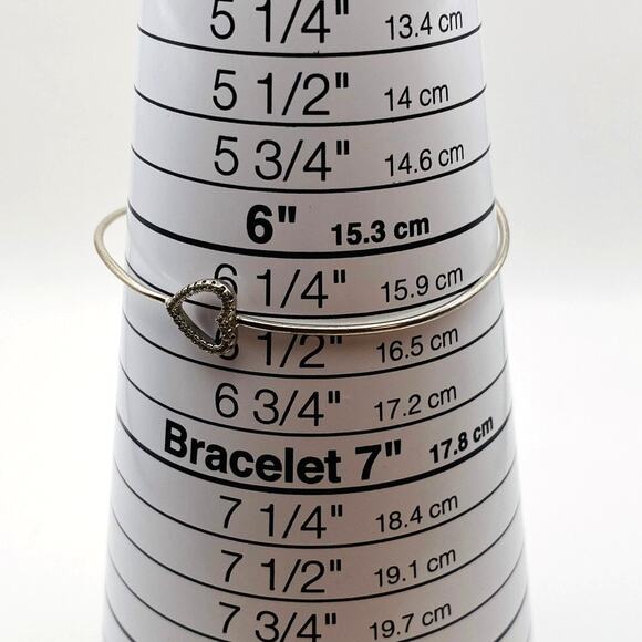 Dainty 925 Cubic Zirconia Heart Cuff Bangle Bracelet - Picture 7 of 8